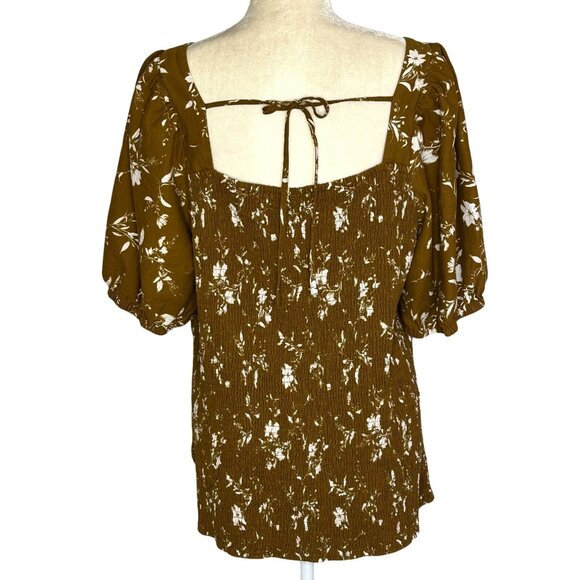 Ava & Viv Women's Top Plus Size 2X Puff Sleeve Floral Smocked Square Neck - Picture 5 of 11